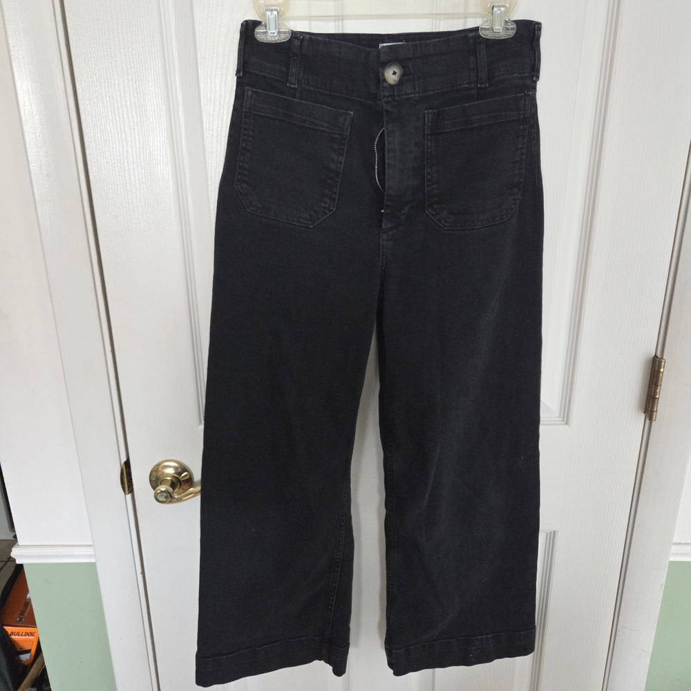 Maeve The Colette Black Wide Leg Cropped Pants High Rise Women 27 Anthropologie